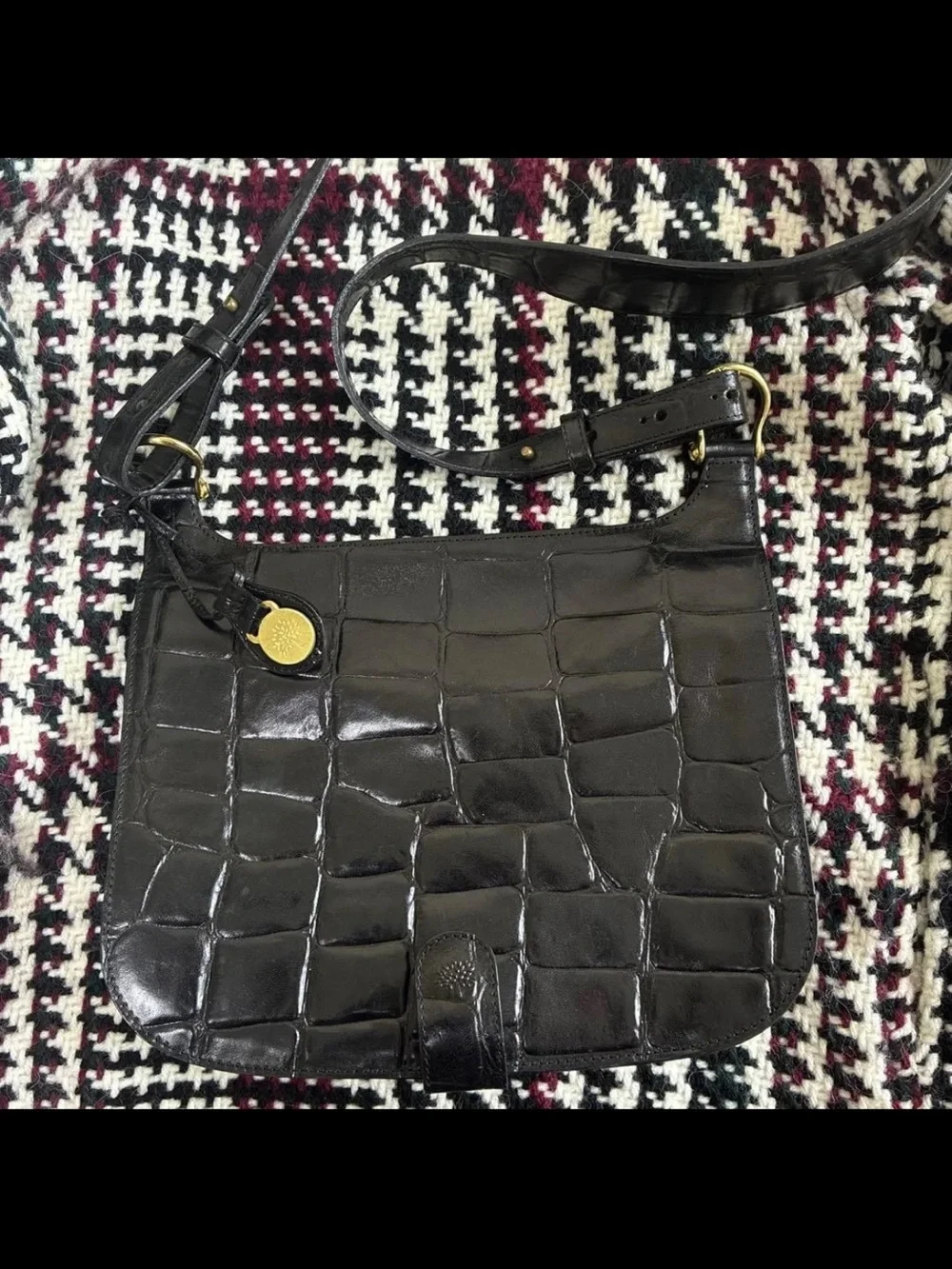 Mulberry Black Croc-Embossed Leather Crossbody